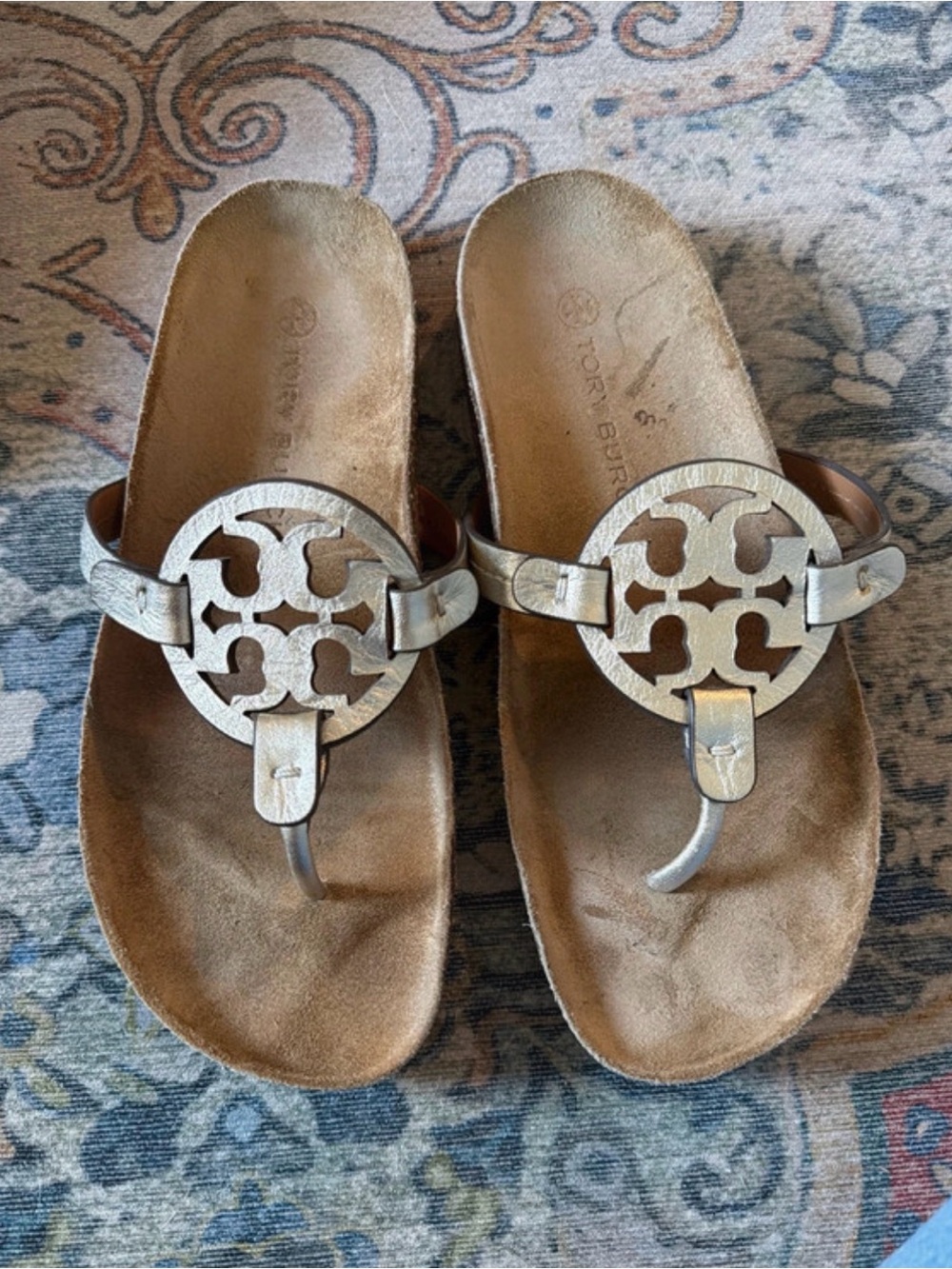 Tory Burch Metallic Gold Logo Thong Sandals